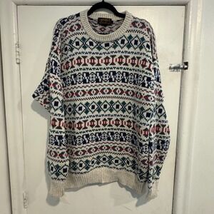 Eddie Bauer Fair Isle Sweater Mens Multicolor Cotton Crew Neck Pullover 44Wx29L